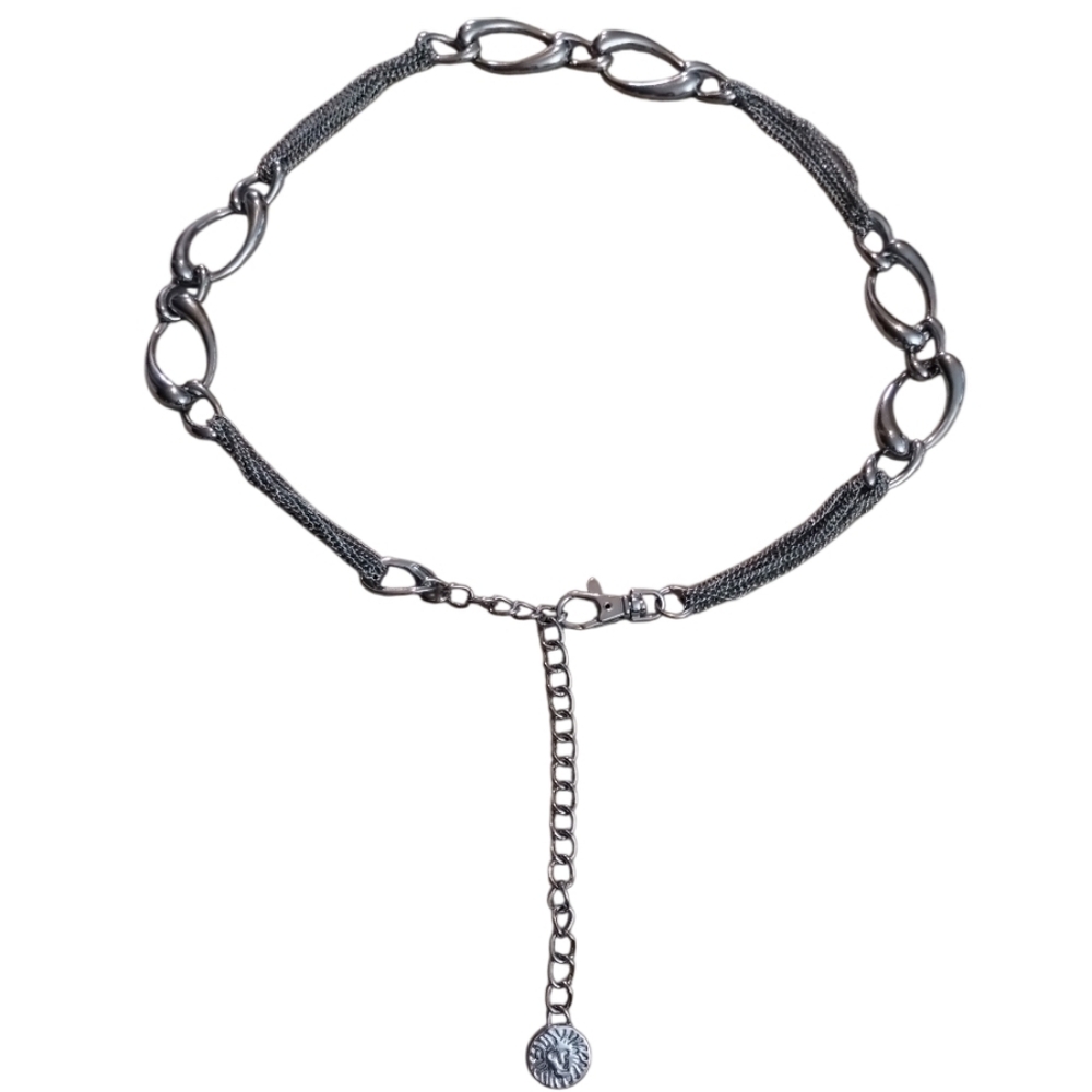 Anne Klein Adjustable Silver Chain Belt With Emblem At End Of Chain Size M